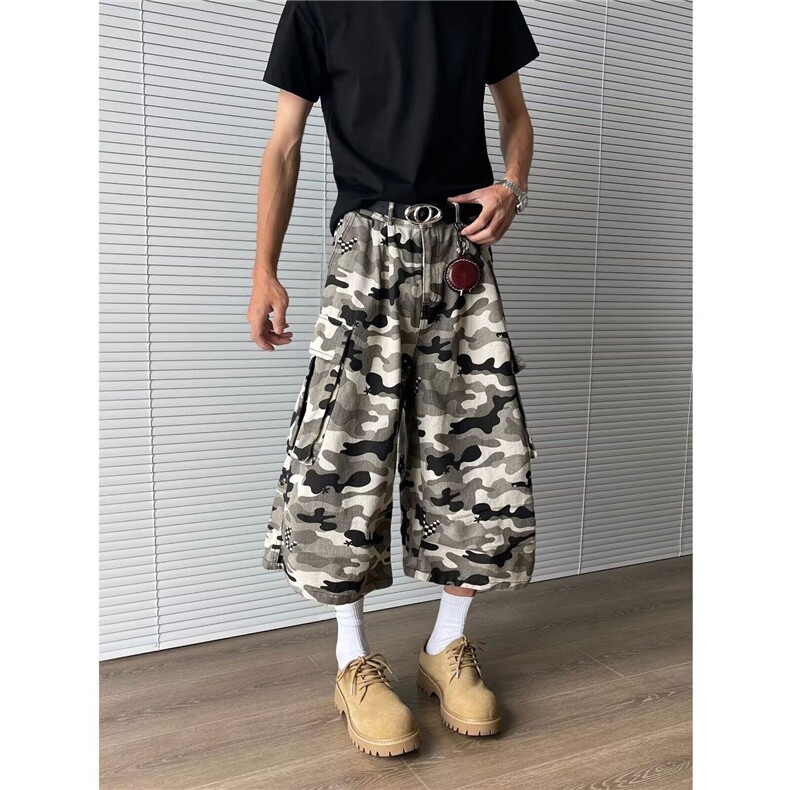 夏季迷彩牛仔短裤透气复古工装牛仔短裤夏季美式男J899P49,男装牛仔裤,星座1013-1