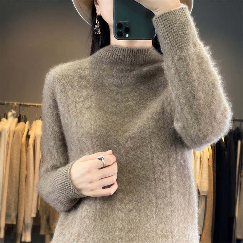 半高领扭花100%纯羊毛衫女加厚长袖针织毛衣宽松百搭羊绒衫打底衫,女装羊毛衫,琳华羊绒