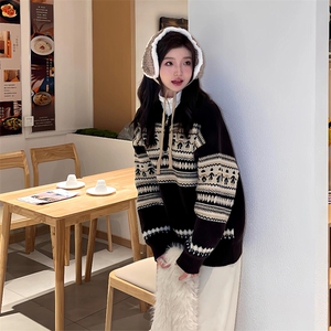 半高领古着风情侣针织外套610A-1-LY330-P46图片