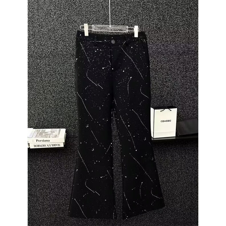 港风春秋款男女西裤满天星微喇叭宽松直筒长裤H0027 P55图片
