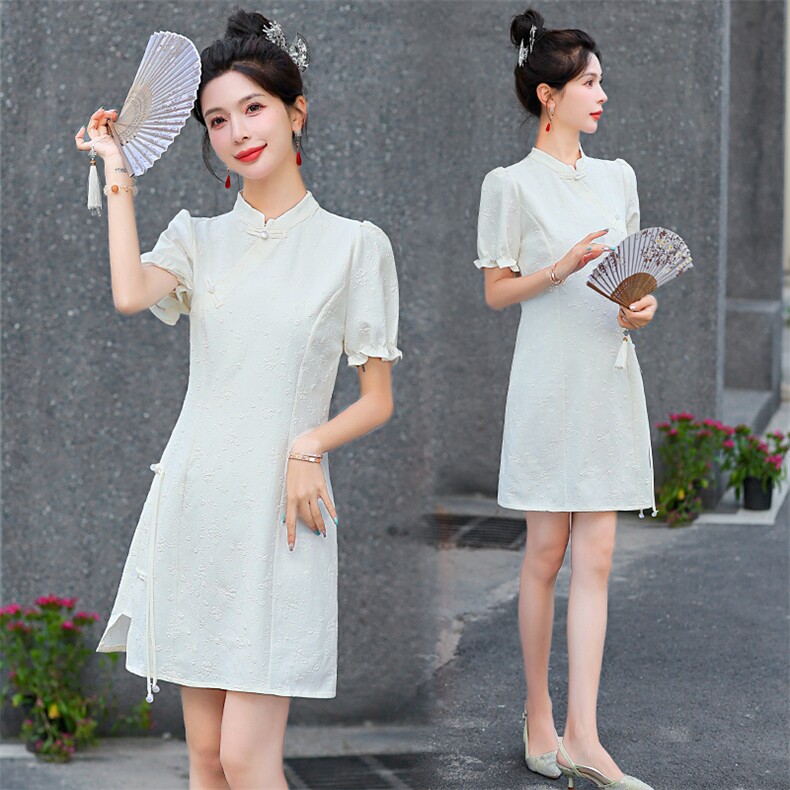 新中式连衣裙女2024新款夏季显瘦国风气质改良旗袍日常可穿小个子,女装连衣裙,韩美纤衣