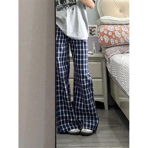 【有货】X814LL- 特P50蓝色格子阔腿裤美式复古hiphop裤子宽松图片