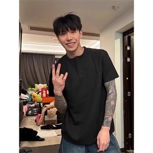 【有货】DT6612-特P25重磅华夫格亨利领短袖T恤男春夏图片