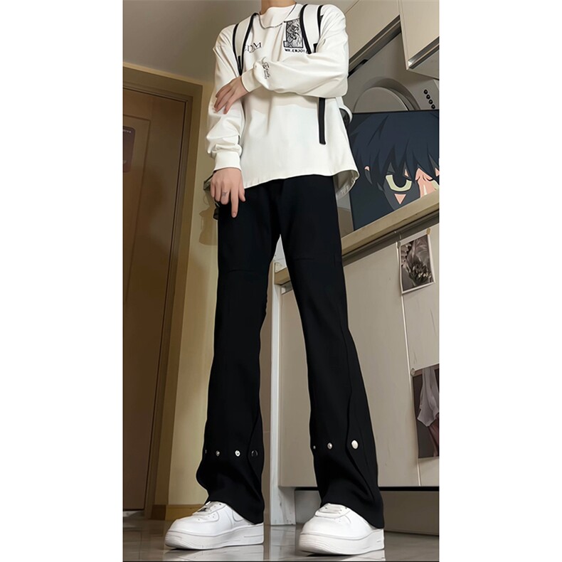 白色牛仔裤男款春秋季美式微喇修身直筒裤子潮牌高级感垂感休闲裤,男装牛仔裤,电商A062