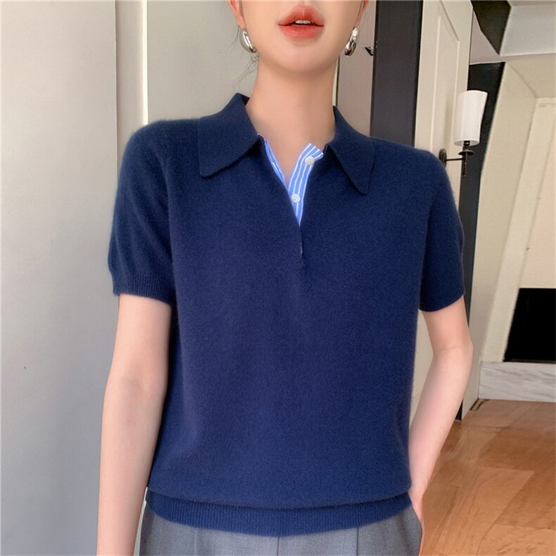 2025年夏季常规直筒型休闲/淑女彩条LOPO短袖,女装T恤,质第工厂直营店