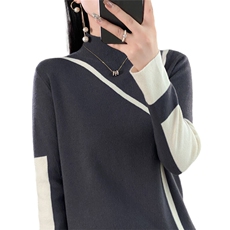 时尚拼色羊毛针织衫显瘦百搭宽松毛衣秋冬必备单品，女装针织衫/毛衣，暖姿羊绒