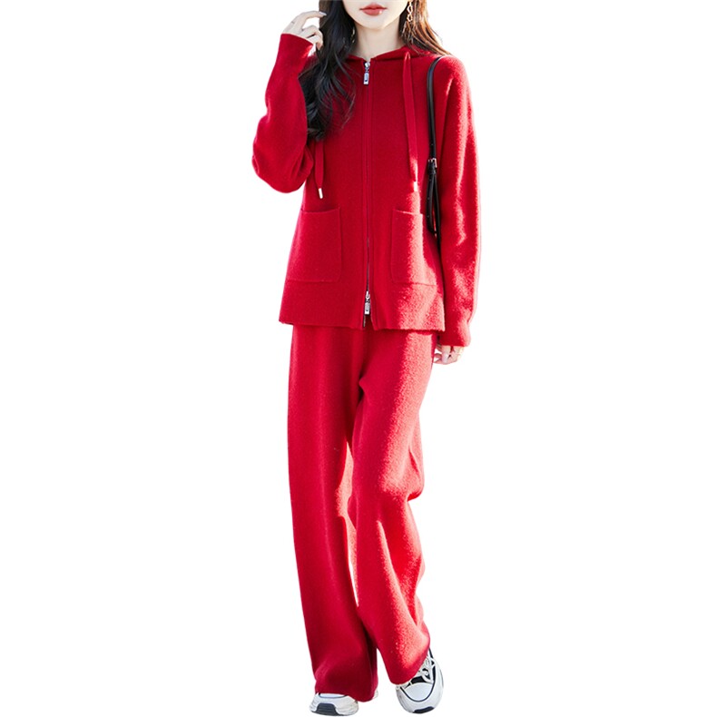 2025春季新款羊毛套装女连帽拉链开衫,女装套装/套裙,蒙特羊绒