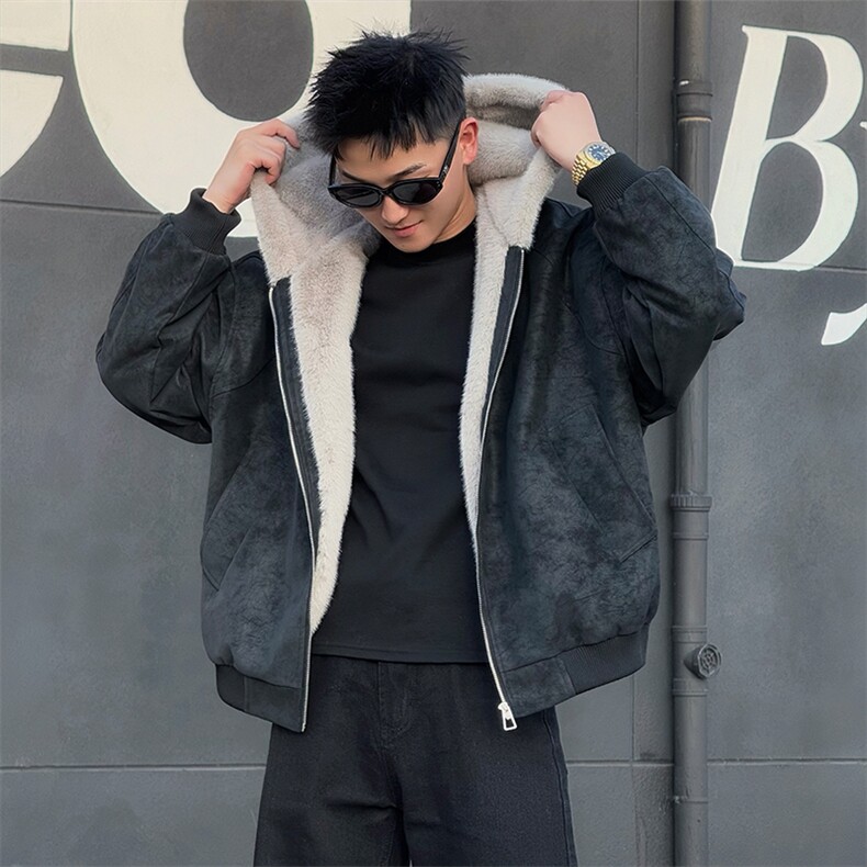 AY131/P158控208冬季社会小伙百搭加绒重磅连帽座山雕外套男黑首,女装短外套,星座305B-1