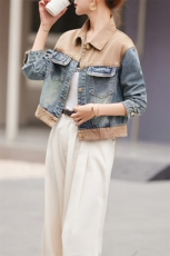 2025春季新款设计感拼接撞色短款休闲牛仔外套女小个子夹克上衣潮，女装牛仔外套，江南女神