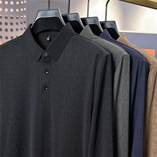 冰丝印花T恤男长袖春秋季新款中年男士Polo衫无痕衬衣翻领潮，男装Polo衫，电商B212（原钱塘6029）