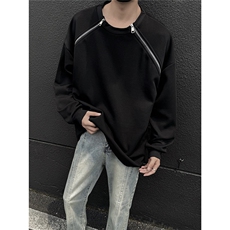 2025港风双侧金属拉链圆领大码M-5XL潮流纯色卫衣WY77865P55控88，男装卫衣，星座227-7