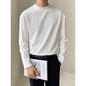 轻熟风半高领克重250克纯棉质地长袖打底T恤 白 ST44/P45 控65图片