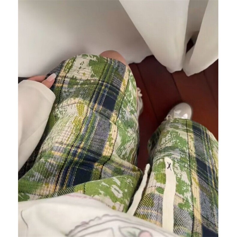 绿色扎染格子运动短裤男夏季设计感冰丝裤子情侣装五分裤-D4177,男装牛仔裤,星座601-1