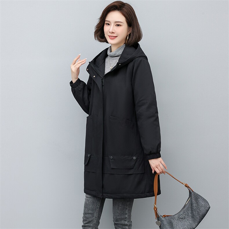 派克服棉衣中长款2022年新款冬季大码宽松加绒加厚外套,女装派克服,忆绮罗