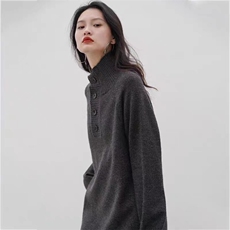 时尚加厚四扣长裙显瘦保暖毛衣连衣裙气质高领宽松大码女装，女装连衣裙，泰沅羊绒