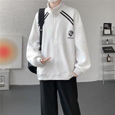 重磅条纹卫衣男开衫大码立领拼接上衣美式运动拉链外套JK5207/P65，女装短外套，电商B238