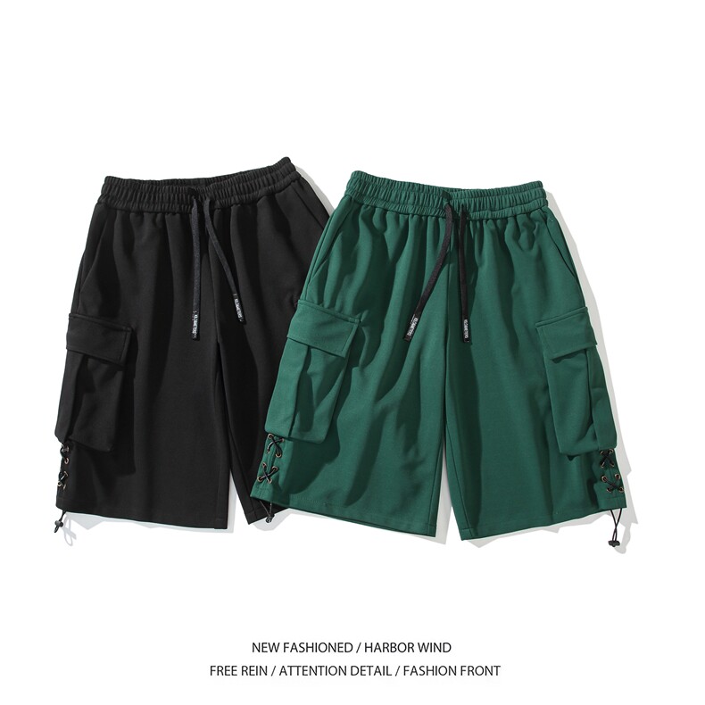 港风工装大口袋休闲裤抽绳松紧百搭宽松短裤B315-K23291-p45控68图片