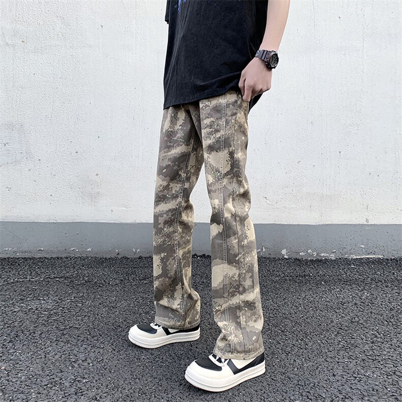 秋季沙漠风直筒裤原宿迷彩休闲裤美式高街潮牌牛仔长裤NZ608-P43，男装休闲裤，星座310B-3