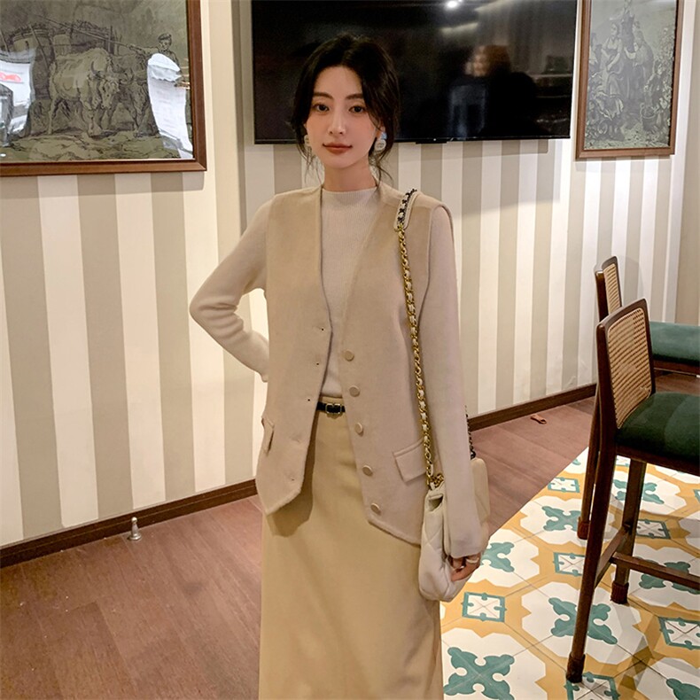 2025秋冬百搭时尚斜角马甲外搭大衣，女装双面呢大衣，荣图大衣