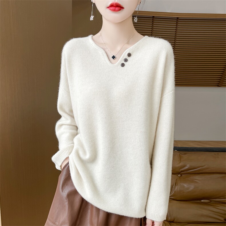 纯色气质简约秋冬季新款百搭时尚V领套头羊绒衫内搭，女装羊绒衫，暖习羊绒