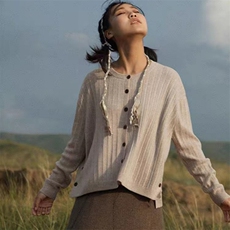时尚宽松大码女装羊毛衫舒适百搭坑条侧扣开衫外套，女装羊毛衫，泰沅羊绒
