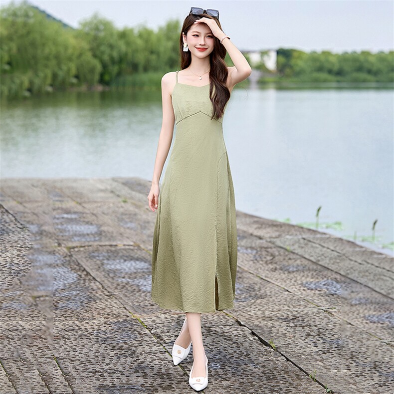 100%三醋酸优雅气质吊带连衣裙女长裙夏季新款,女装连衣裙,尚娜萱