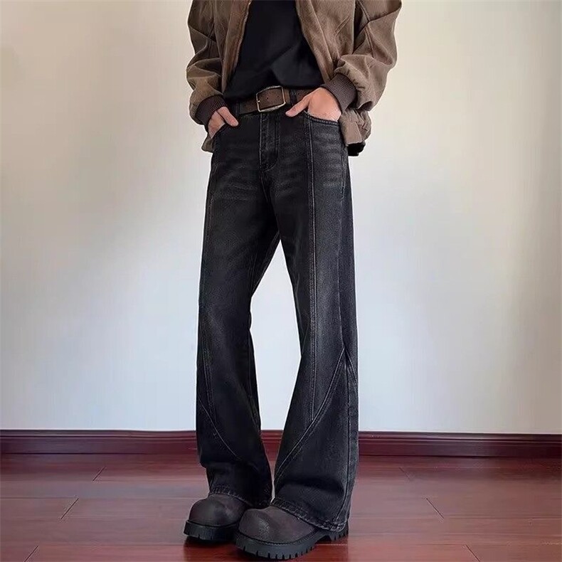 美式高街cleanfit立体剪裁解构牛仔裤男女宽松直筒微喇vibe裤子男,男装牛仔裤,星座813-2