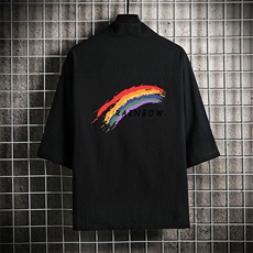 HF59064-P40风汉服男开衫外套七分袖道袍网格挂拍，男装民族服装，电商A040A