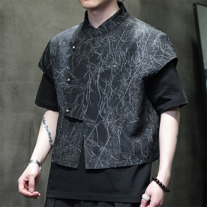 2025夏季新款男装新中式短款外套外搭风纹路短袖马甲C88-P65,男装背心/马甲,电商B277(原6028)