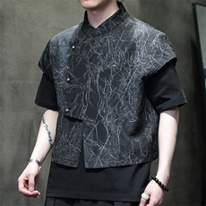 2025夏季新款男装新中式短款外套外搭风纹路短袖马甲C88-P65，男装背心/马甲，电商B277(原6028)