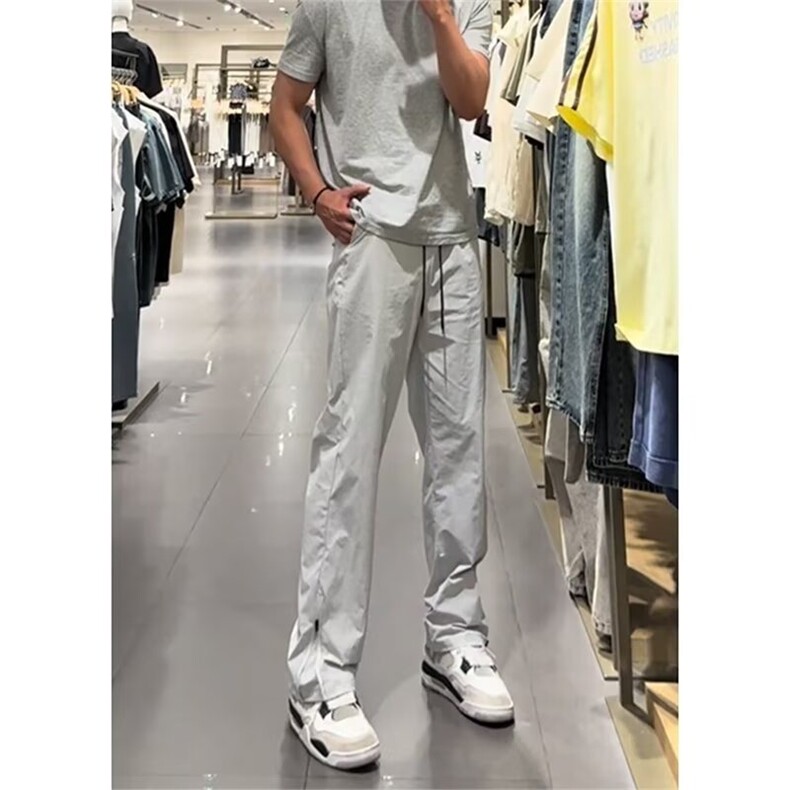 美式侧拉链冰皮速干裤男秋cleanfit弯刀裤子弹力微喇裤K6604-P47，男装皮裤，星座412-1