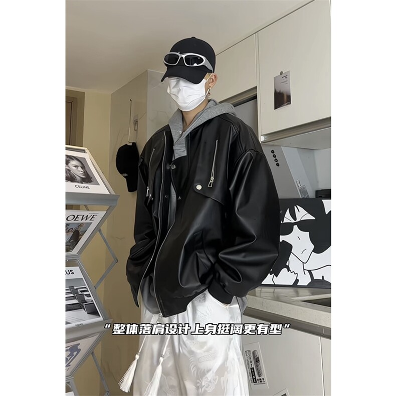 PU皮夹克多拉链设计感假两件皮外套DY2317-特P80,男装夹克,星座1213
