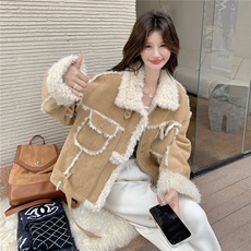 新款2025冬季新款皮毛一体韩系加绒外套7826-P215-K328，女装棉衣/棉服，2C057