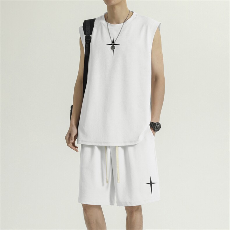 无袖t恤夏季冰丝篮球运动服短袖短裤休闲背心套装TZ86-特批68,男装休闲套装,星座718