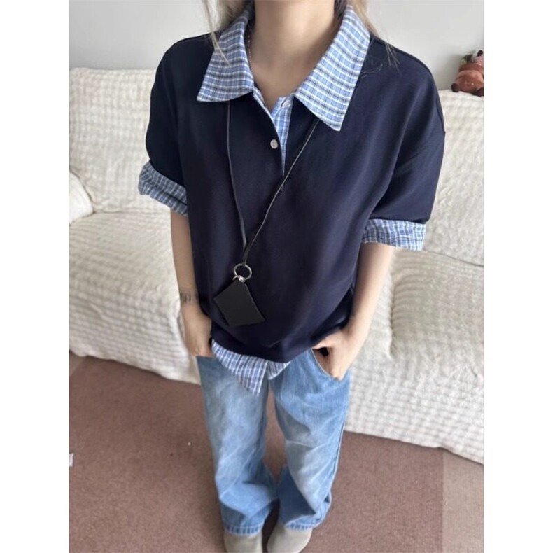 现货~自制高品质藏青色假两件短袖衬衫t恤polo衫POLO0003特P45,男装Polo衫,星座908-1
