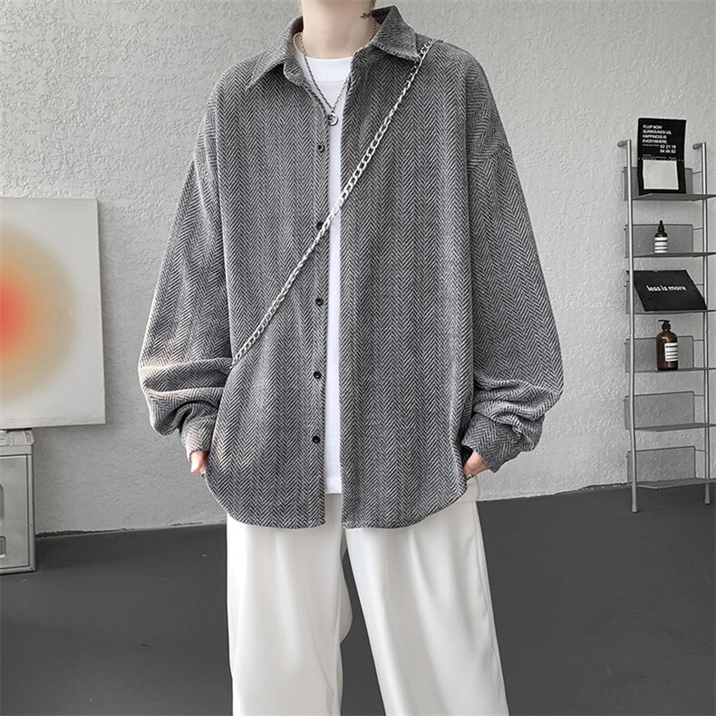 8XL-M人字纹小香风衬衫男生春秋衬衣宽松慵懒垂感外套CS29008P45,男装衬衫,电商B312