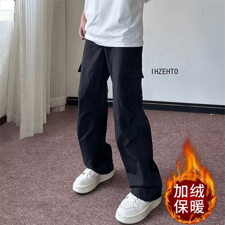 美式工装裤男潮日系宽松褶皱工装裤痞帅加绒直筒长裤子MK179P47,男装工装外套,星座1013-5