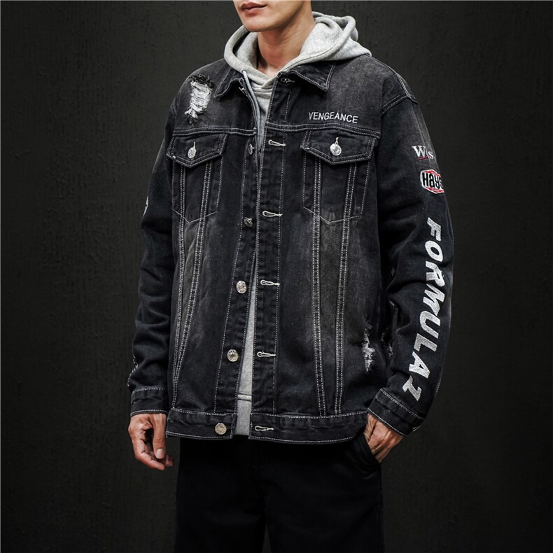 jk818-p80M-5XL黑墙ins牛仔夹克绣花破洞大码男日系CITYBOY,男装夹克,星座103A