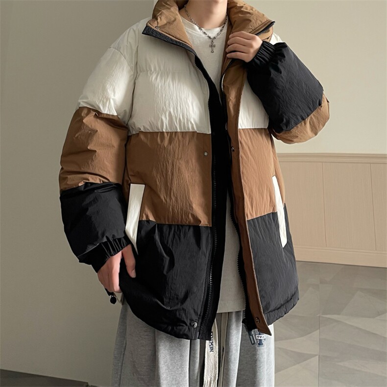 港风2025新品冬季宽松情侣装撞色棉衣棉服冬装加厚外套D007-P90,男装棉衣,星座717