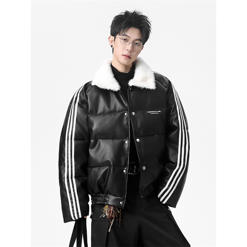 405A美式高街条纹拼接立领加厚皮棉衣MY25888-特批120控188，男装棉衣，星座405A