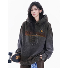 美式水洗做旧脏染植绒字母牛仔卫衣女宽松情侣设计上衣J1098，男装卫衣，星座1116A（原606A-3）