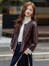2025秋季女装新款小香风相拼短款皮衣外套，女装皮衣，魅衣本色