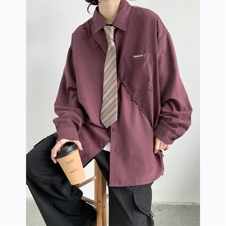 韩风设计感领带长袖衬衣2024春季新款宽松字母印花衬衫W8075-P28,男装衬衫,星座512-4