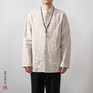 秋冬新款风男装棉麻提花立领新中式唐装衬衫C285P85