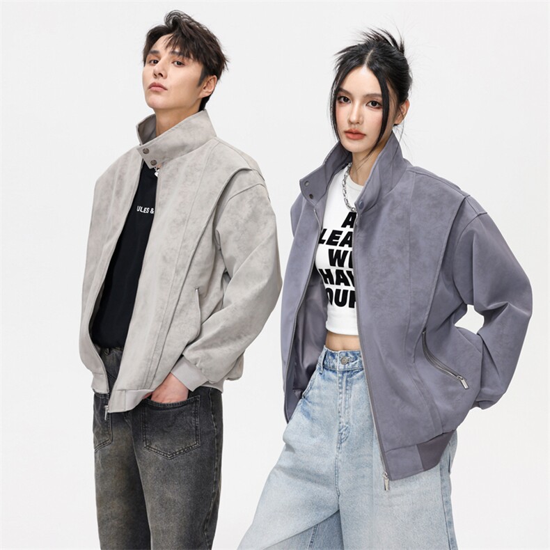 2025秋冬休闲百搭纯色立领皮衣夹克外套男女同款XY2518-P98,男装皮衣,星座717