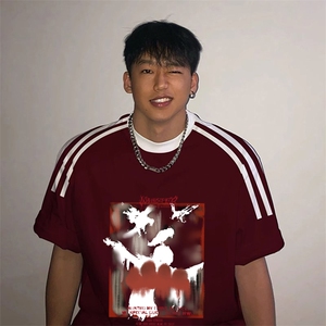 夏季美式高街重磅纯棉三条杠织带撞色男女短袖T恤ZD515-特P30图片