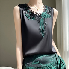 新款女装吊带背心蕾丝拼接无袖上衣显瘦百搭内搭打底衫夏季薄款，女装背心吊带，羊特美羊绒