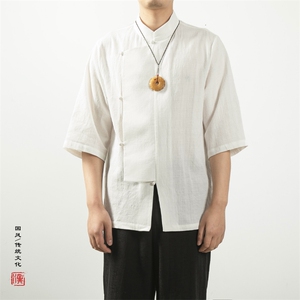 夏装新款风男装棉麻男士立领唐装新中式短袖衬衫X03P75图片