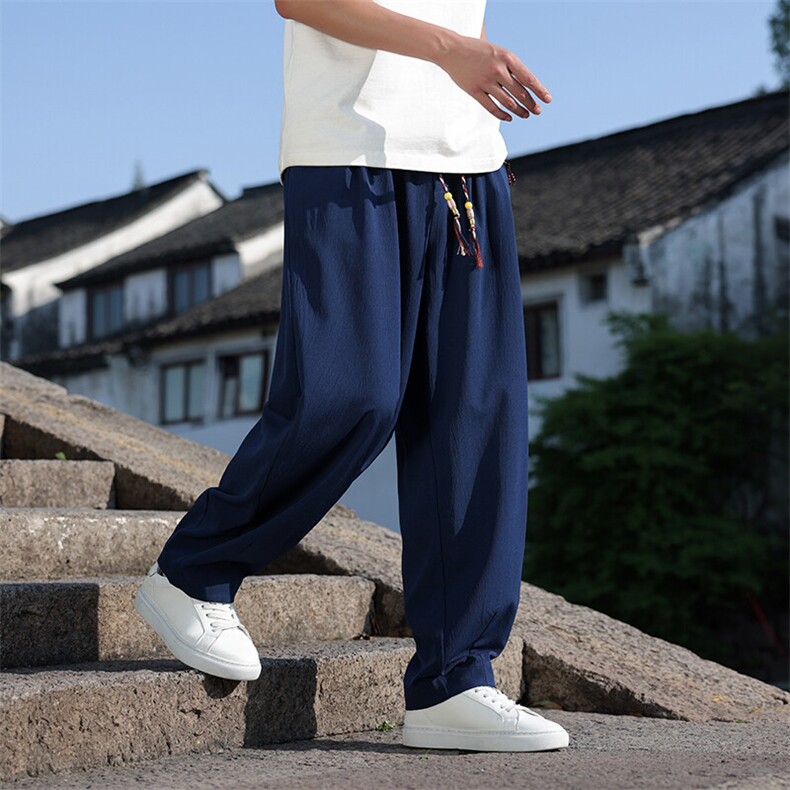 春夏新款风棉麻宽松透气休闲裤男士帅气阔腿直筒裤K2511-P65,男装休闲裤,电商A008
