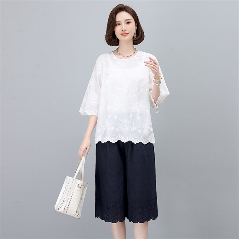 纯棉刺绣套装女2025年新款夏日绝美穿搭一整套年轻妈妈休闲两件套,女装套装/套裙,奕阳依阁